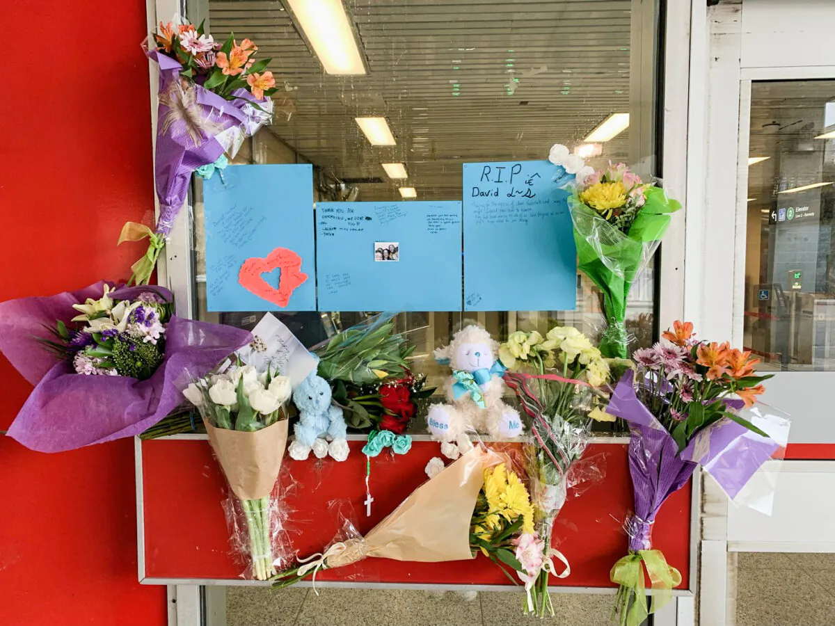 A memorial for 16-year-old Gabriel Magalhaes, victim of a random stranger attack, is shown at the Keele Street subway station in Toronto, on March 27, 2023. (The Canadian Press/Sharif Hassan)
