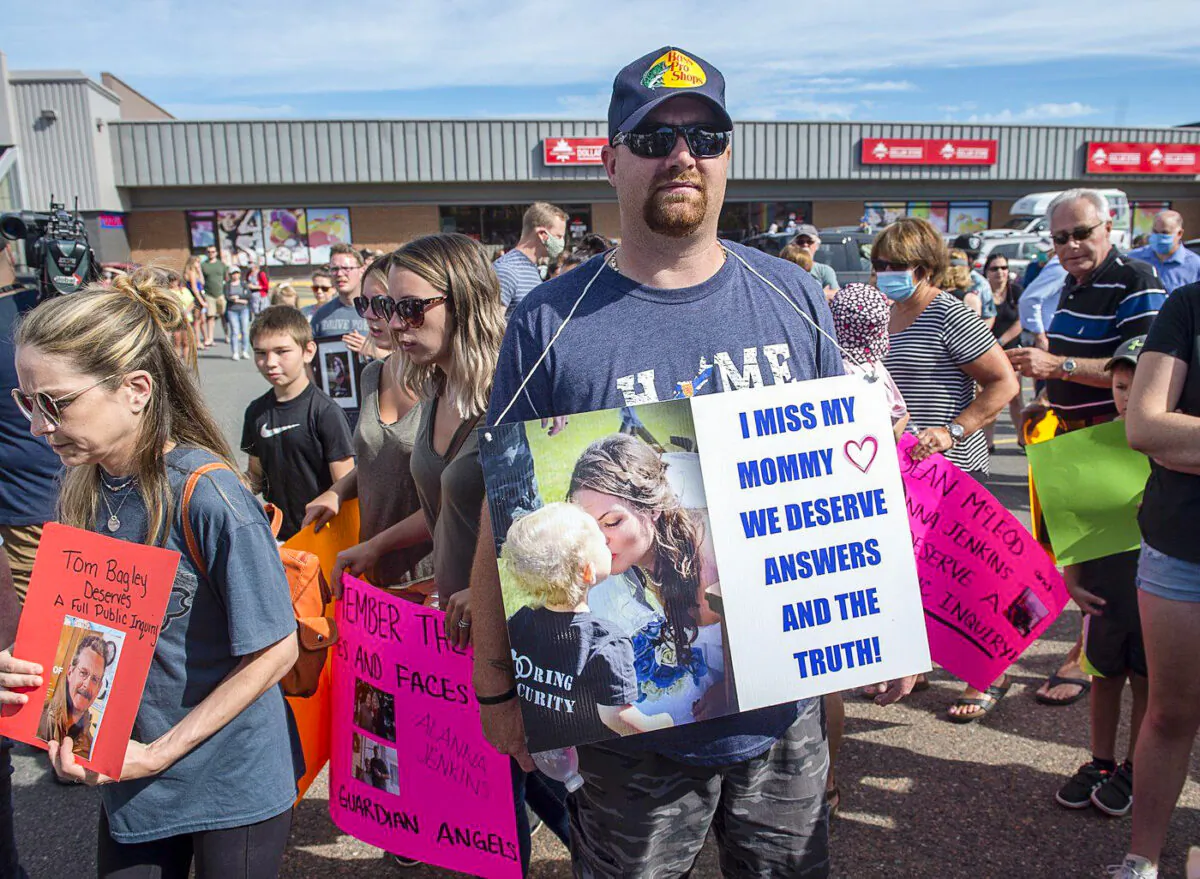 Nick Beaton, whose wife Kristen Beaton was killed in the April mass shooting, attends a march organized by families of victims demanding an inquiry, in Bible Hill, N.S., July 22, 2020. (The Canadian Press/Andrew Vaughan)