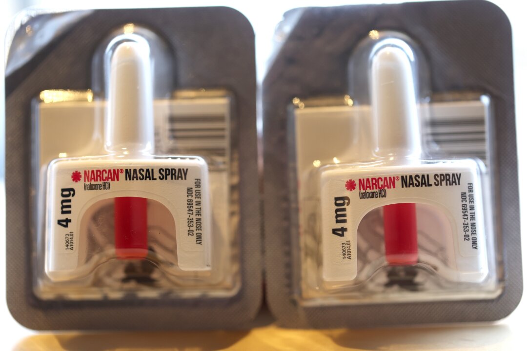 A package of Narcan (Naloxone HCI) nasal spray is displayed in San Francisco on March 29, 2023. (Justin Sullivan/Getty Images)