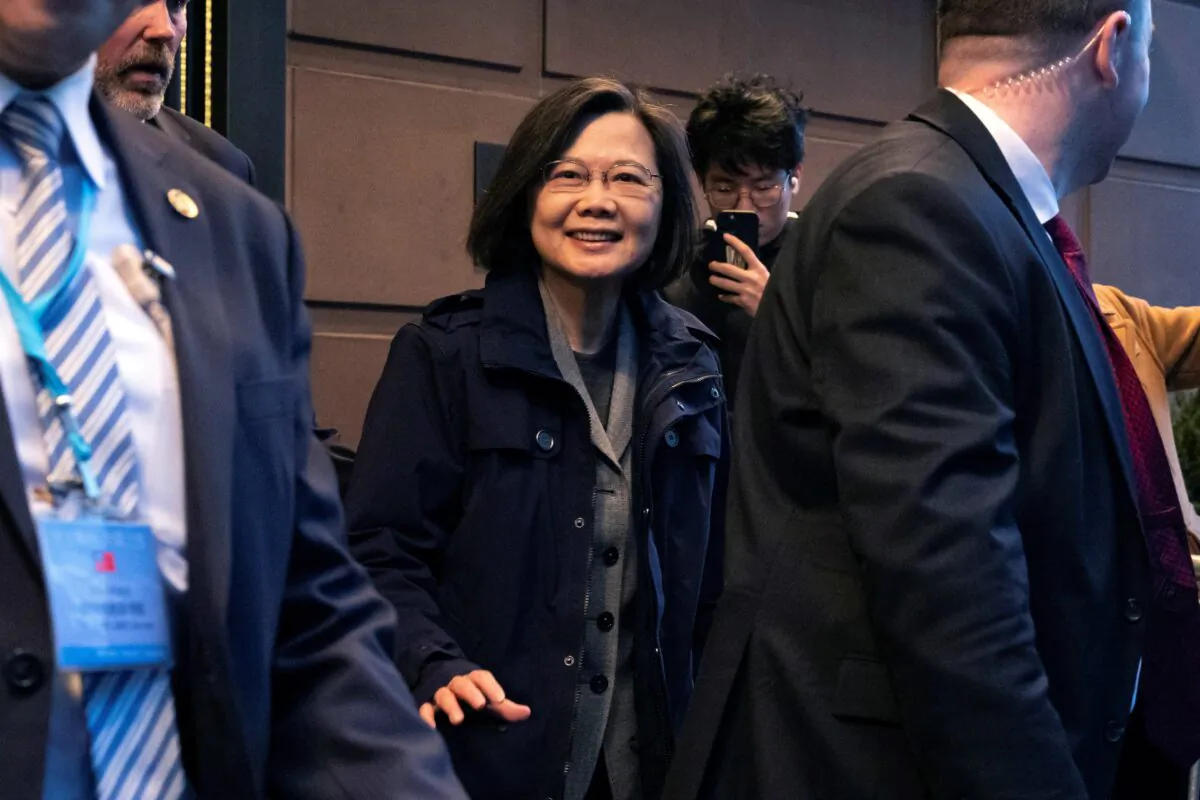 Taiwanese President Tsai Ing-wen leaves a hotel in New York on March 29, 2023. (Yuki Iwamura/AP Photo)