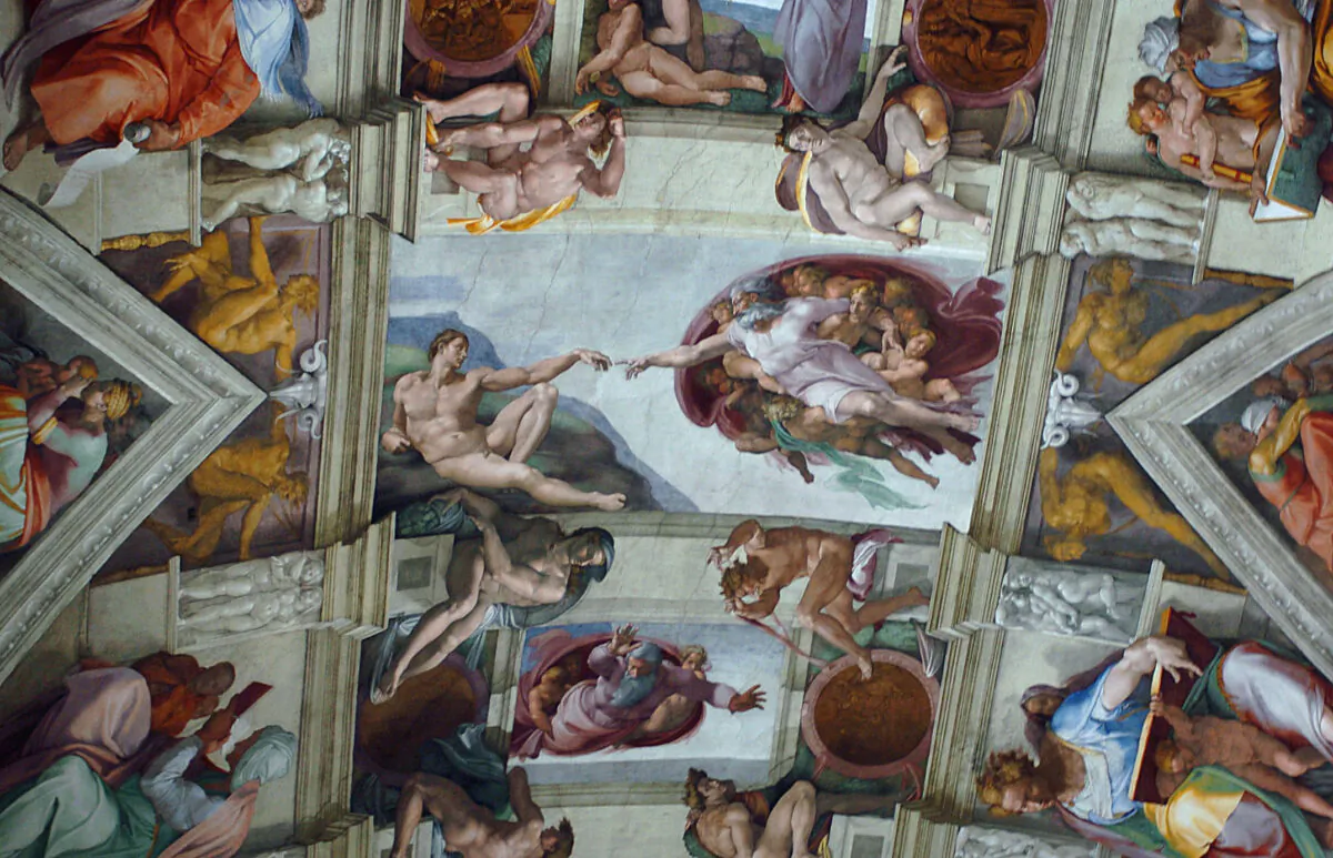 Part of the artwork of Michelangelo that adorns the ceiling of the Sistine Chapel in Vatican City. (Fotopress via Getty Images)
