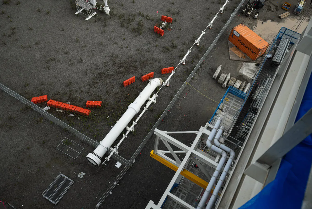 The terminus for the Coastal GasLink natural gas pipeline is seen at the LNG Canada export terminal under construction in Kitimat, B.C., on Sept. 28, 2022. (Darryl Dyck/The Canadian Press)