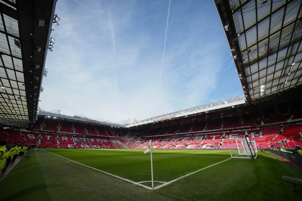 The general view inside Old Trafford stadium in Manchester ahead the English Premier League soccer match between Manchester United and Southampton, England, on March 12, 2023. (Jon Super/AP Photo)