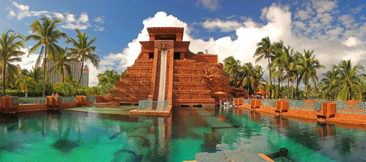 At Atlantis Resort in Bahamas, you can twist and turn through a tunnel, dropping almost 60 vertical feet from the Leap of Faith slide at the top of the Mayan Temple. (Dreamstime/TNS)
