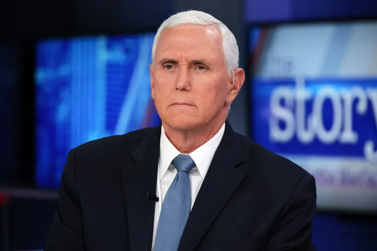 Mike Pence visits FOX News Channel's "The Story With Martha MacCallum" at Fox News Channel Studios in New York on Feb. 22, 2023. (Dia Dipasupil/Getty Images)