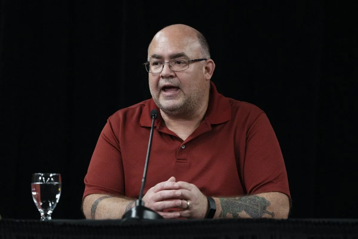 Scott McLeod, whose brother Sean McLeod was one of 22 people killed by a man in rural Nova Scotia in 2020, speaks to reporters following the Mass Casualty Commission inquiry's final report into the mass murders in Truro, N.S. on March 30, 2023. (The Canadian Press/Darren Calabrese)