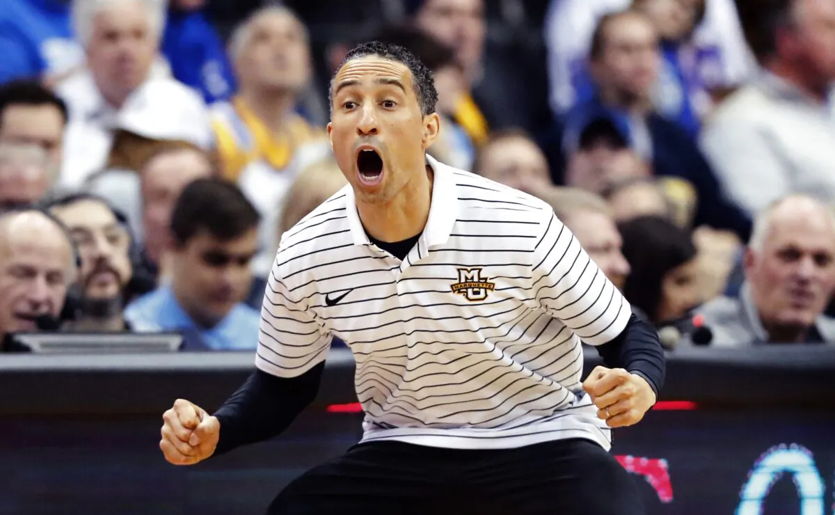 Marquette head coach Shaka Smart reacts during the second half of an NCAA college basketball game against Seton Hall in Newark, N.J., on Jan. 21, 2023. (Noah K. Murray/AP Photo)