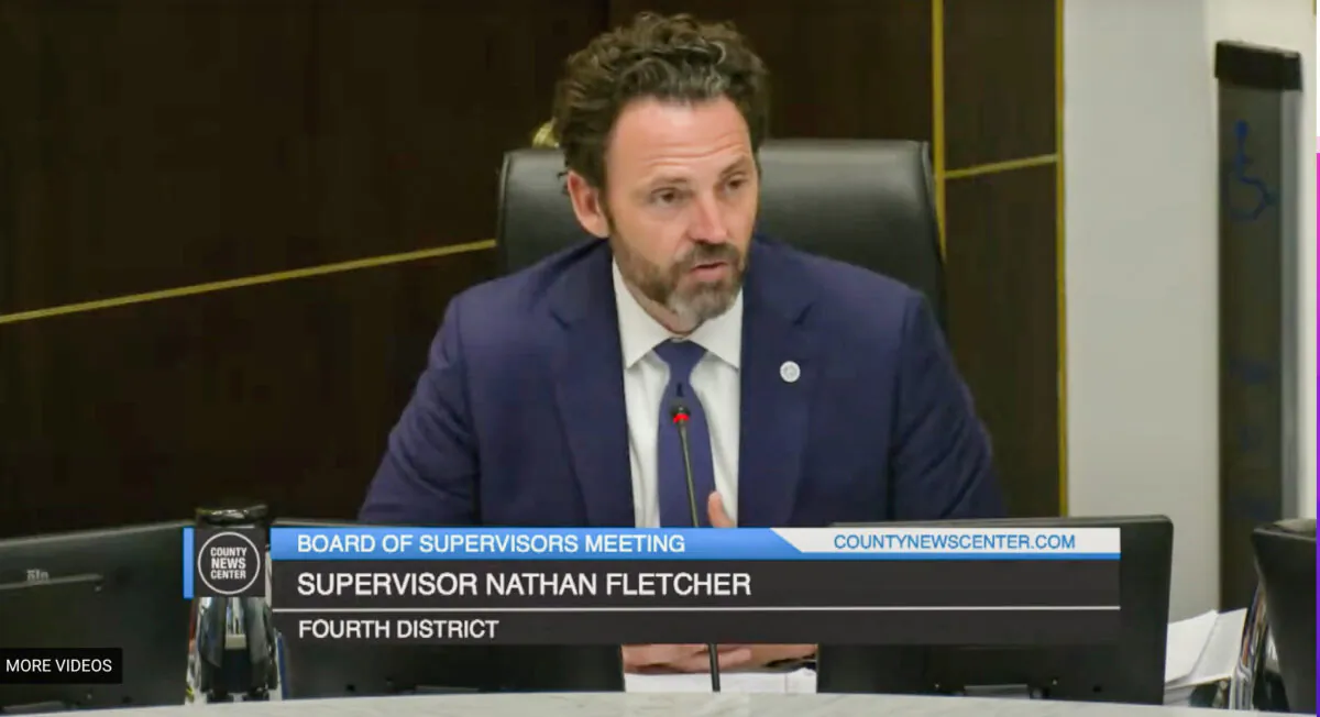 San Diego County Supervisor Nathan Fletcher speaks at a Board of Supervisors meeting on Feb. 7, 2023. (San Diego County/Screenshot via The Epoch Times)
