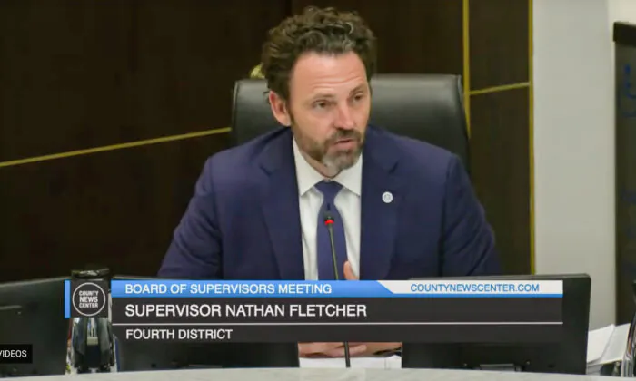 San Diego County Supervisor Nathan Fletcher speaks at a Board of Supervisors meeting on Feb. 7, 2023. (Screenshot via San Diego County)