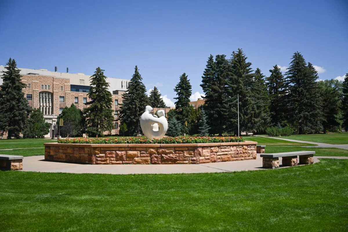 The University Family statue by artist Robert Russin, on the University of Wyoming campus in Laramie, Wyo., on Aug. 13, 2022. (Patrick T. Fallon/AFP via Getty Images)