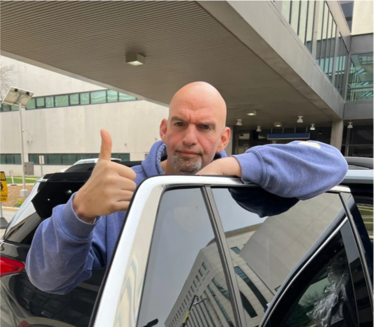 Sen. John Fetterman (D-Pa.) is released from Walter Reed National Military Medical Center on March 31, 2023. (Courtesy of Fetterman's staff)