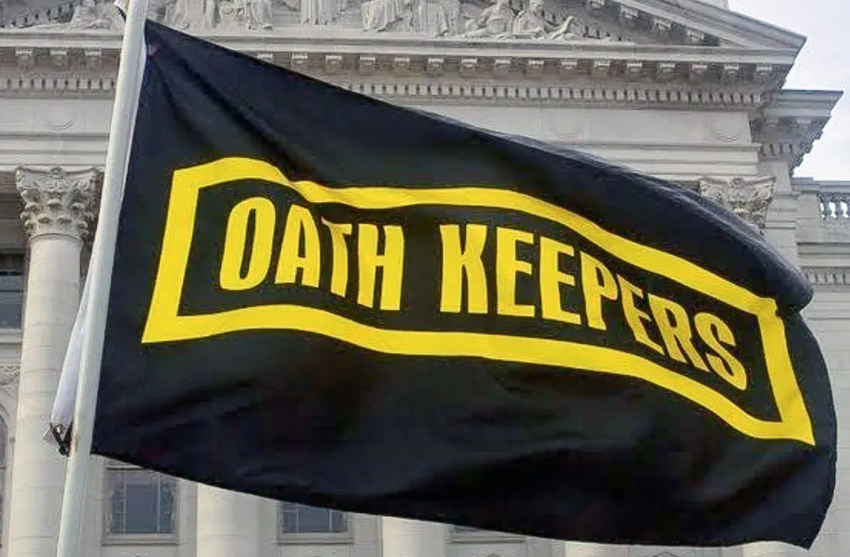 The Oath Keepers flag on display at an event in St. Paul, Minn., in an undated file photo. (Archive.org/Screenshot via The Epoch Times)