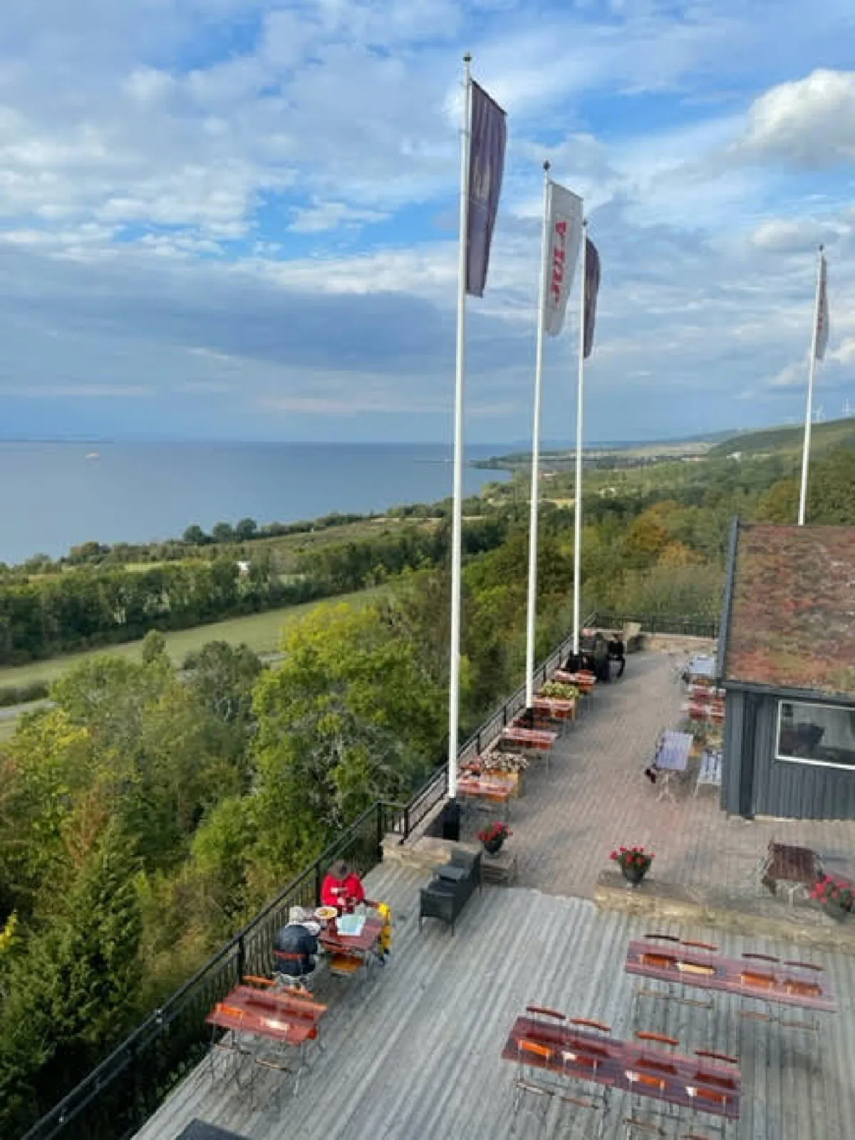 A distant ferry seen from Hotel Gyllene Uttern travels between Granna and Visingso several times each day. (Photo courtesy of Lesley Frederikson)