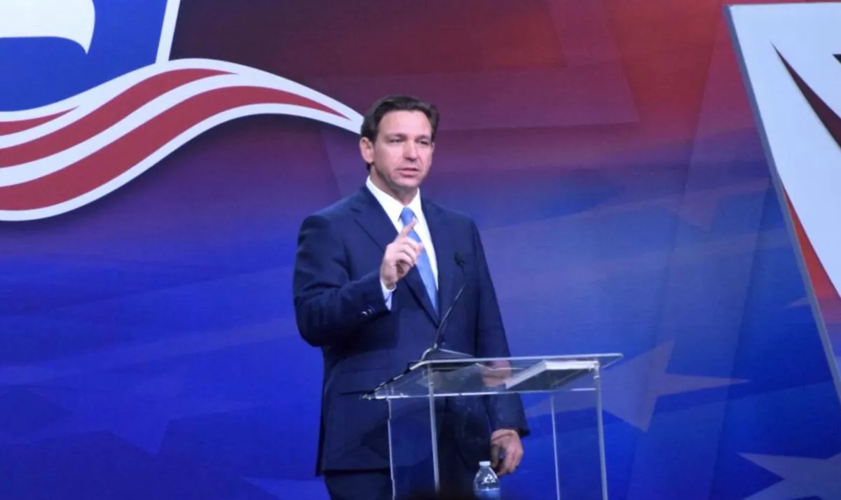 Florida Gov. Ron DeSantis speaks at the Pennsylvania Leadership Conference in Camp Hill, Penn., on April 1, 2023. (Beth Brelje/The Epoch Times)