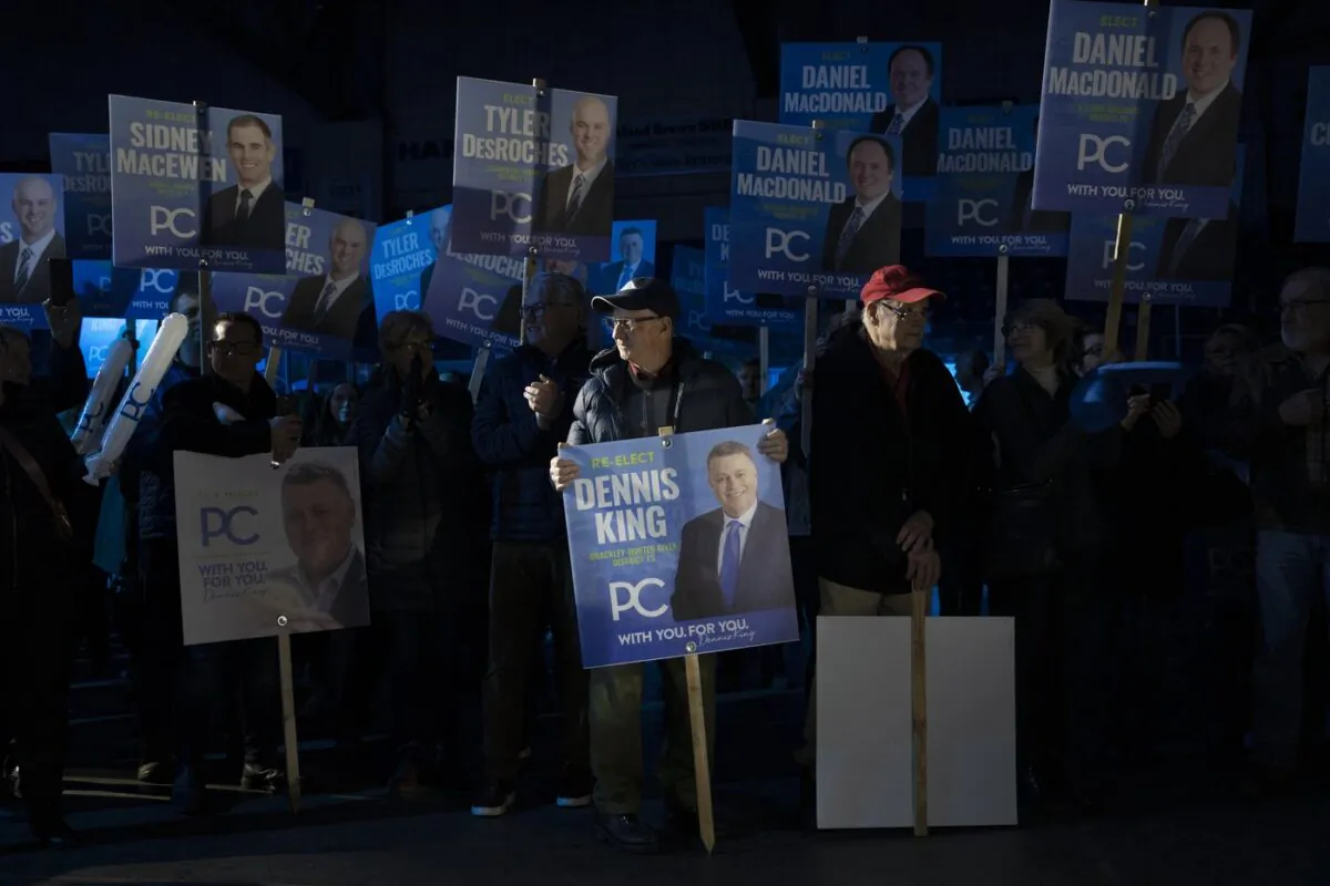 PEI Progressive Conservative supporters attend a rally in Charlottetown, PEI on April 1, 2023. (The Canadian Press/Darren Calabrese)