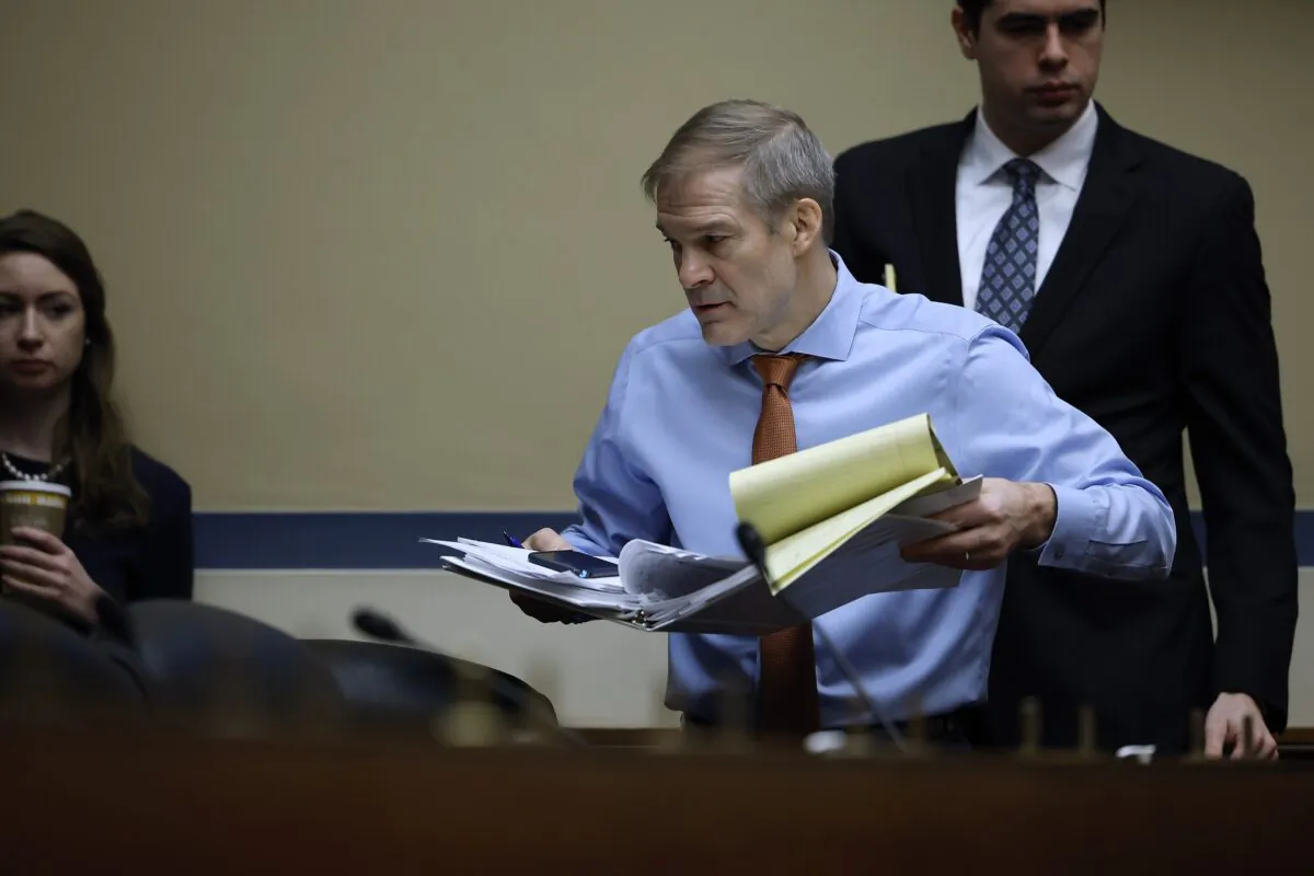 House Judiciary Committee Chairman Jim Jordan (R-Ohio) attends the first public hearing of the Select Subcommittee on the Coronavirus Pandemic in the Rayburn House Office Building on Capitol Hill on March 8, 2023. (Chip Somodevilla/Getty Images)