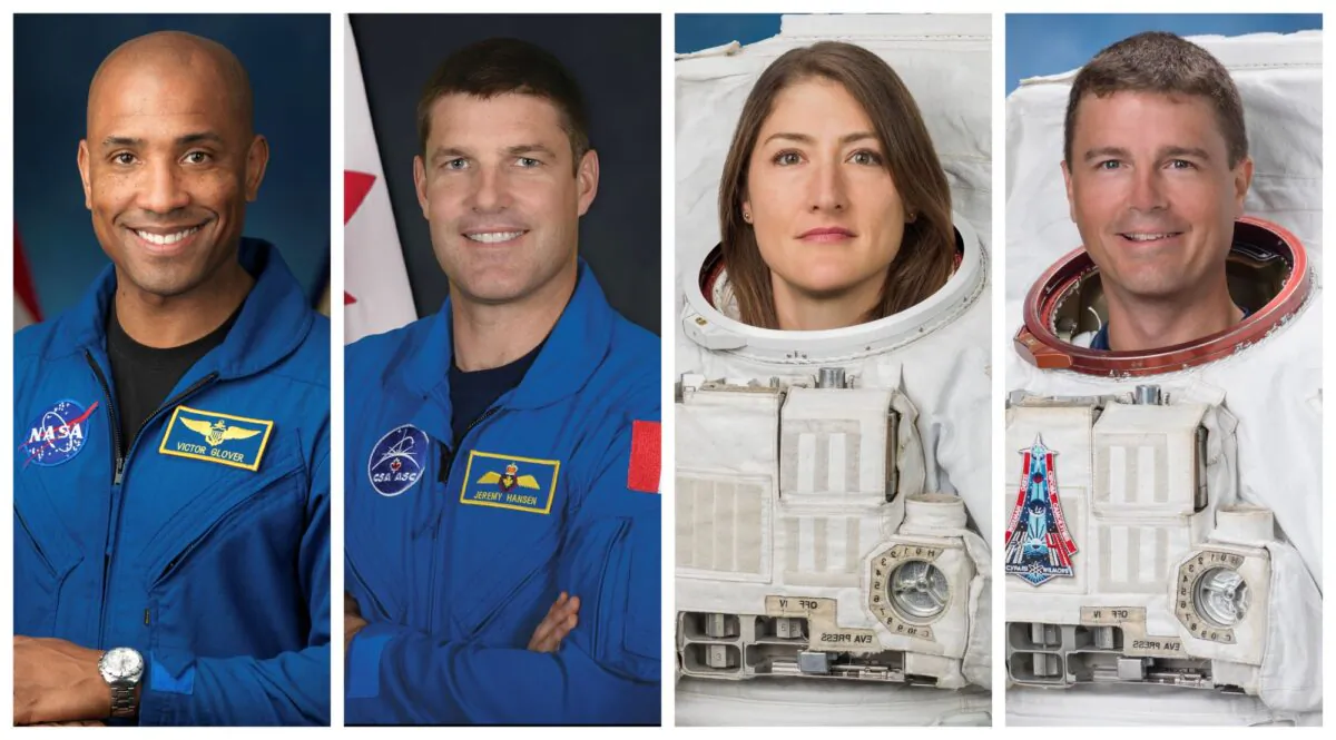 This combination of photos shows, (L– R), astronauts Victor Glover, Jeremy Hansen, Christina Koch, and Reid Wiseman. (NASA, CSA via AP)