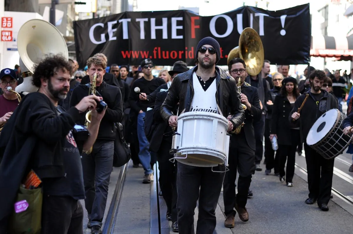 Protesters march against the use of fluoride in drinking water on Feb. 22, 2013, in San Francisco. Water fluoridation has been controversial since its inception in the 40s. (File Photo)