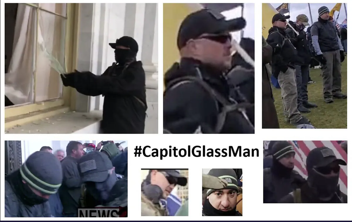 Sedition Hunters provided Bobby Powell with numerous photos showing a man Powell filmed vandalizing the Capitol on Jan. 6, 2021. (Sedition Hunters via Bobby Powell)