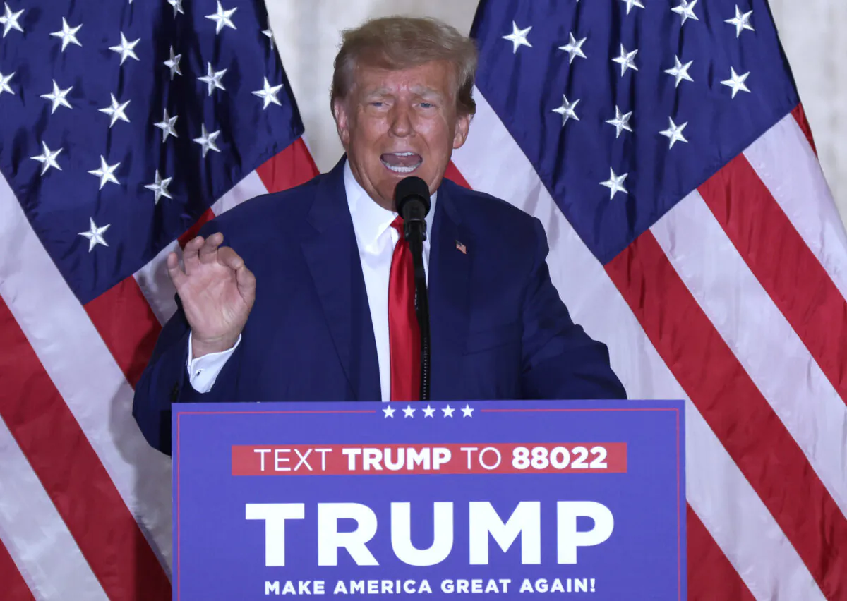 Former President Donald Trump speaks during an event at Mar-a-Lago in West Palm Beach, Fla., on April 4, 2023. (Alex Wong/Getty Images)