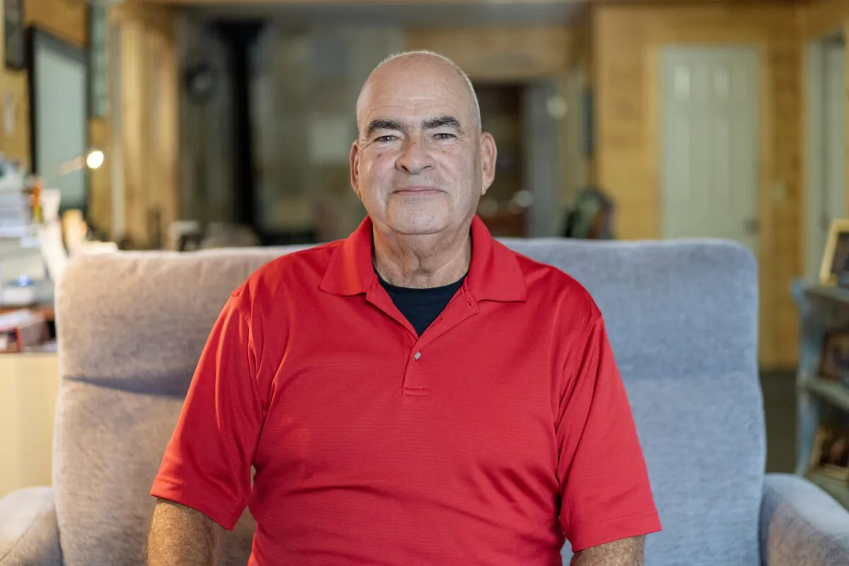 William Onofry in his house in Sparrowbush, N.Y., on March 31, 2023. (Cara Ding/The Epoch Times)