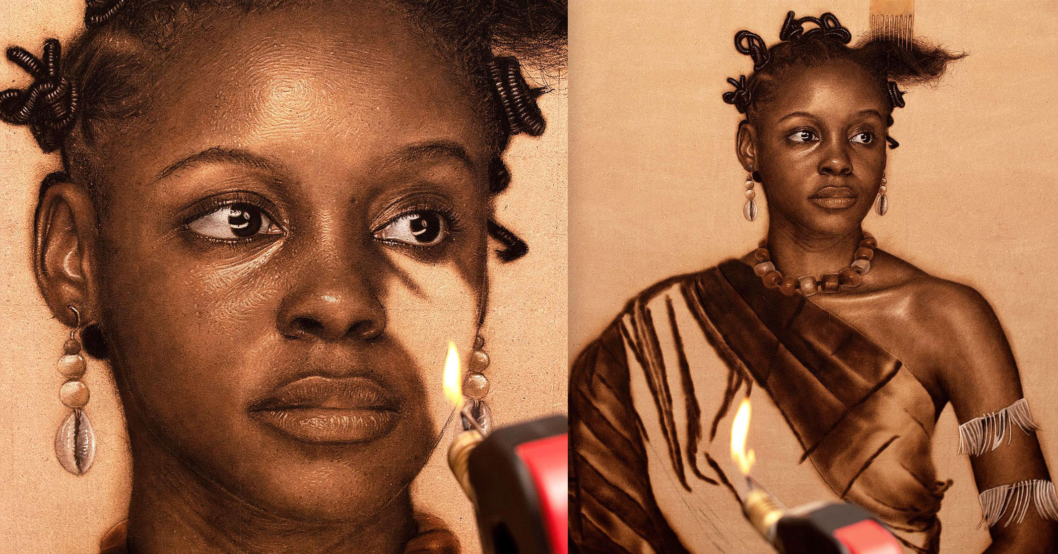 NextImg:Mind-blowing portraits made with fire and blades on wood—check out the hyperrealistic details