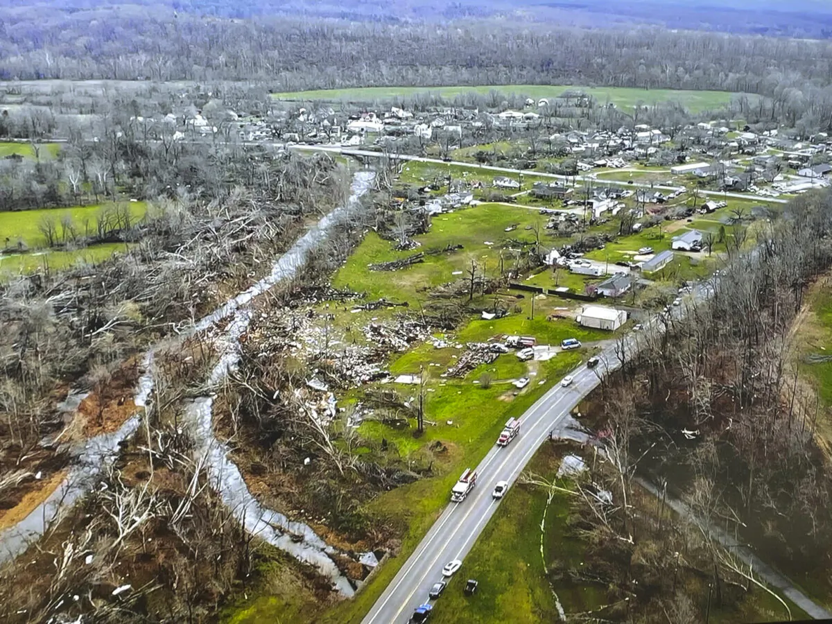 The damage from a tornado that hits southeast Missouri early on April 5, 2023. (Missouri State Highway Patrol via AP)