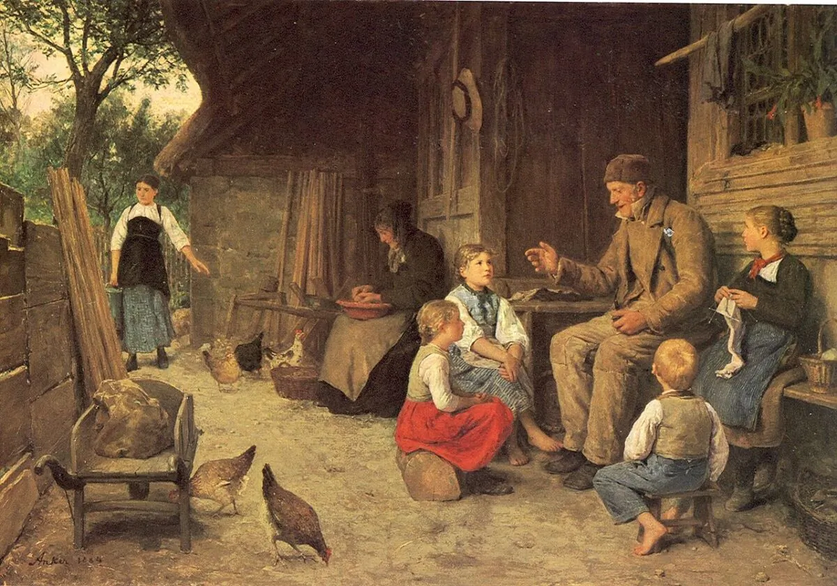 “Grandfather Telling a Story,” 1884, by Albert Anker. Oil on canvas. Museum of Fine Arts Bern. (Art Renewal Center)