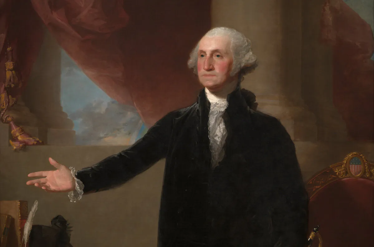 In his farewell address, George Washington celebrated American successes and praised the cause of liberty. A detail from "George Washington (Lansdowne Portrait)," 1796, by Gilbert Stuart. (Public Domain)