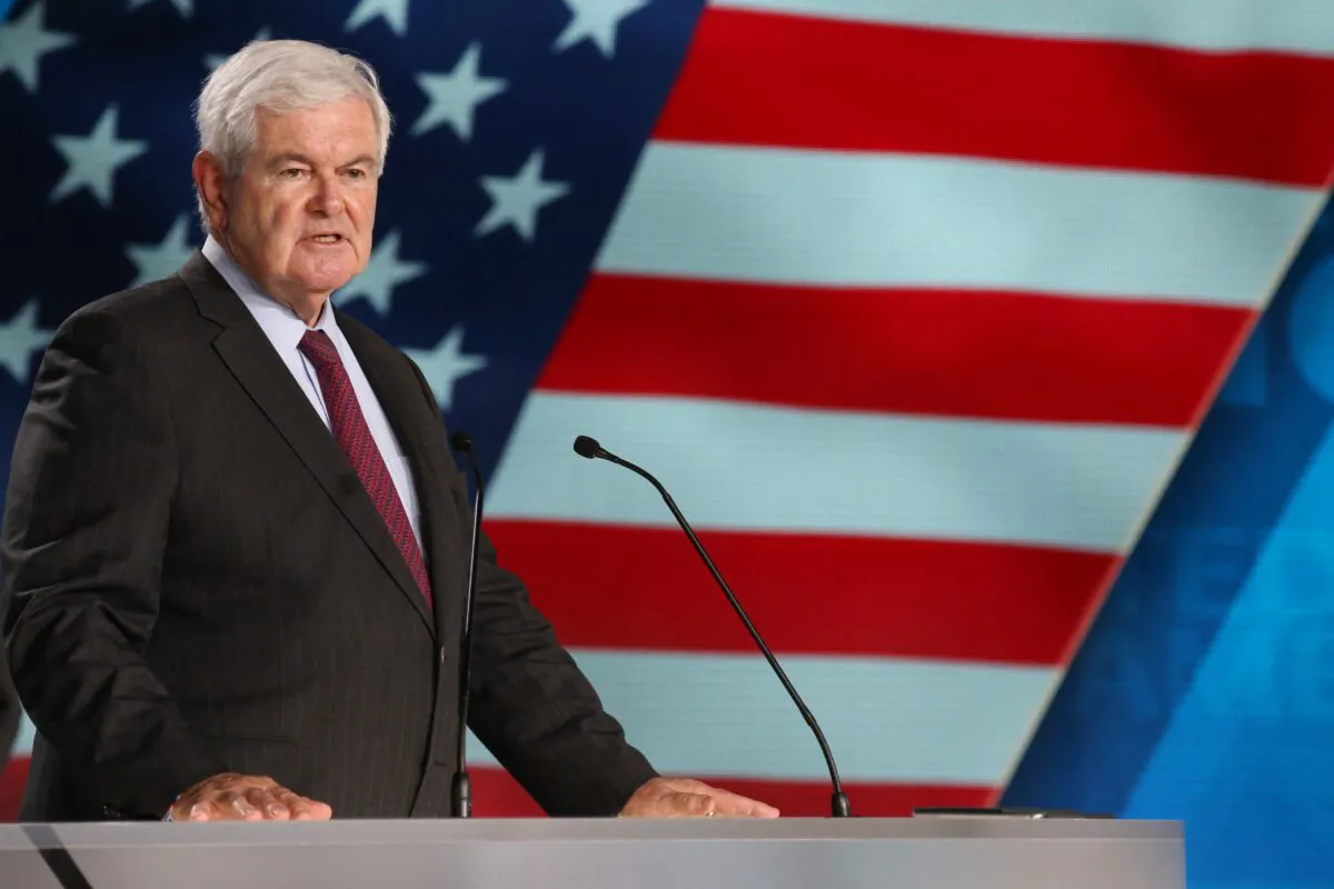 Newt Gingrich, former Speaker of the House attends "Free Iran 2018 - the Alternative" event organized by exiled Iranian opposition group  in Villepinte, north of Paris, on June 30, 2018. (Zakaria Abdelkafi/AFP via Getty Images)