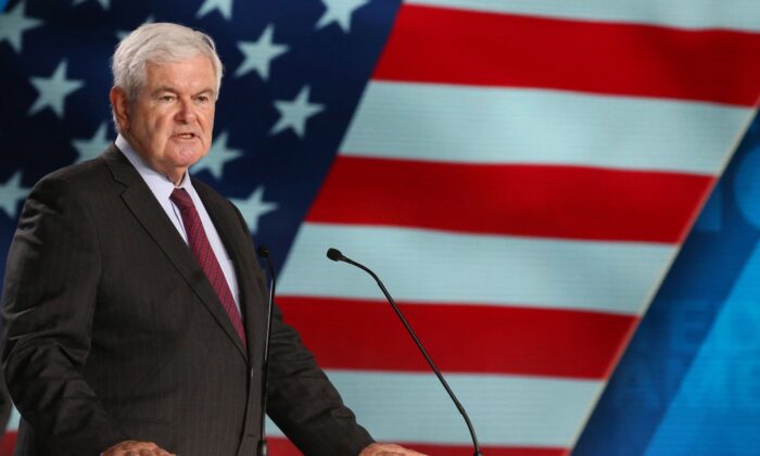 Newt Gingrich, former Speaker of the House attends "Free Iran 2018 - the Alternative" event organized by exiled Iranian opposition group  in Villepinte, north of Paris, on June 30, 2018. (Zakaria Abdelkafi/AFP via Getty Images)