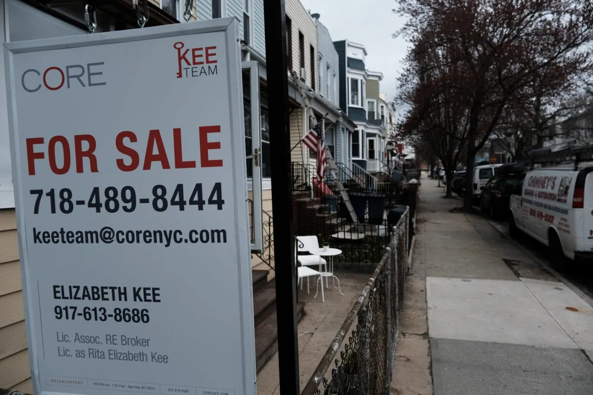 A home stands for sale in a Brooklyn neighborhood with a limited supply of single family homes in New York on March 31, 2021. (Spencer Platt/Getty Images)