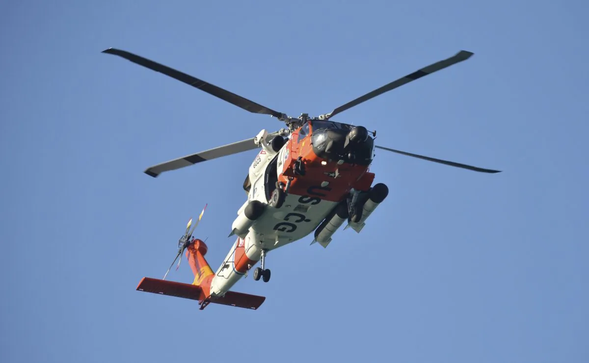 A file photo of a U.S. Coast Guard helicopter on April 6, 2023. (Mike Lang/Sarasota Herald-Tribune via AP)