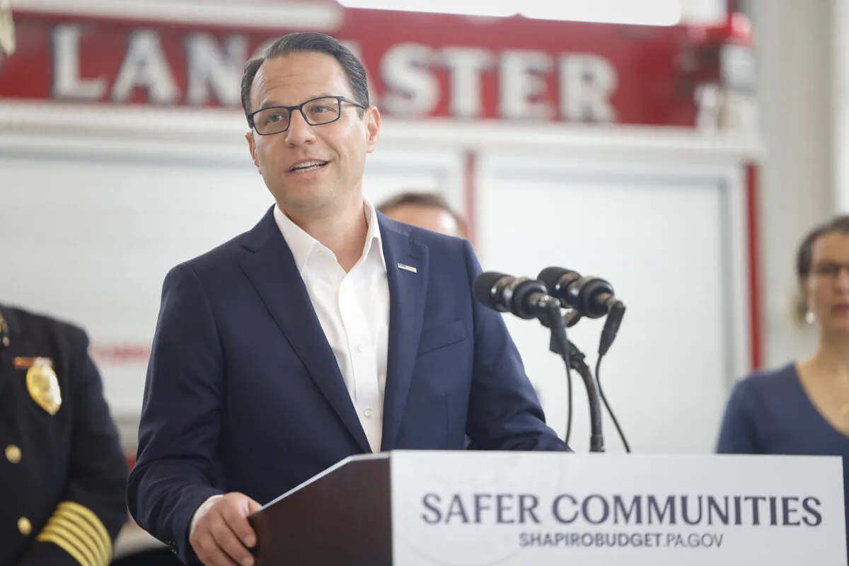 Pennsylvania Gov. Josh Shapiro speaking to firefighters in Lancaster, Pa., on April 5, 2023. (Commonwealth Media Services)