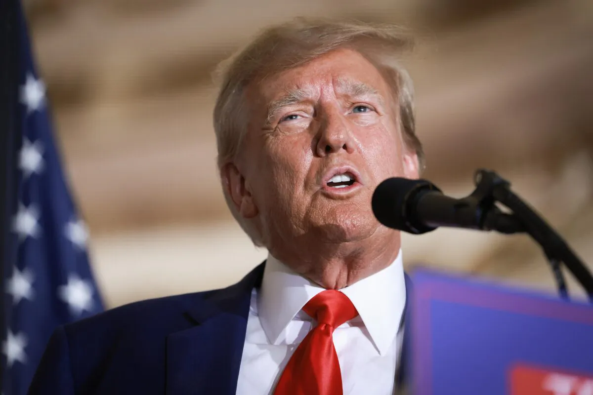 Former U.S. President Donald Trump speaks during an event at the Mar-a-Lago Club in West Palm Beach, Fla., April 4, 2023. (Joe Raedle/Getty Images)
