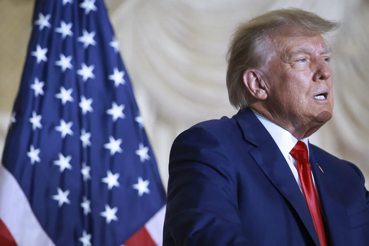 Former President Donald Trump speaks during an event at the Mar-a-Lago Club in West Palm Beach, Fla., on April 4, 2023. (Joe Raedle/Getty Images)