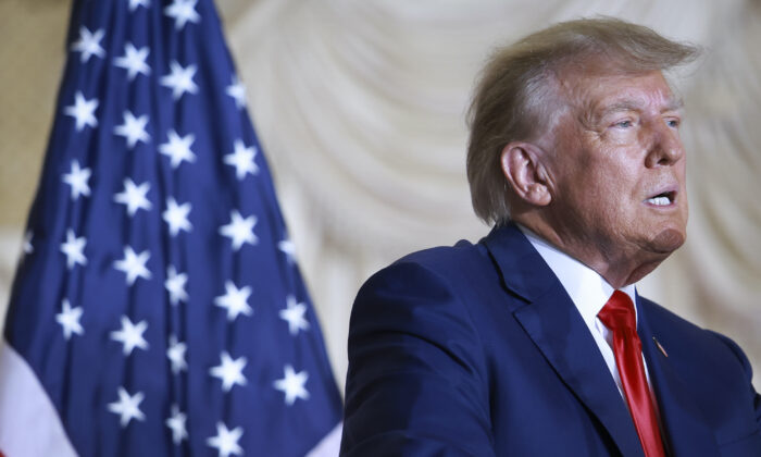 Former President Donald Trump speaks during an event at the Mar-a-Lago Club in West Palm Beach, Fla., on April 4, 2023. (Joe Raedle/Getty Images)