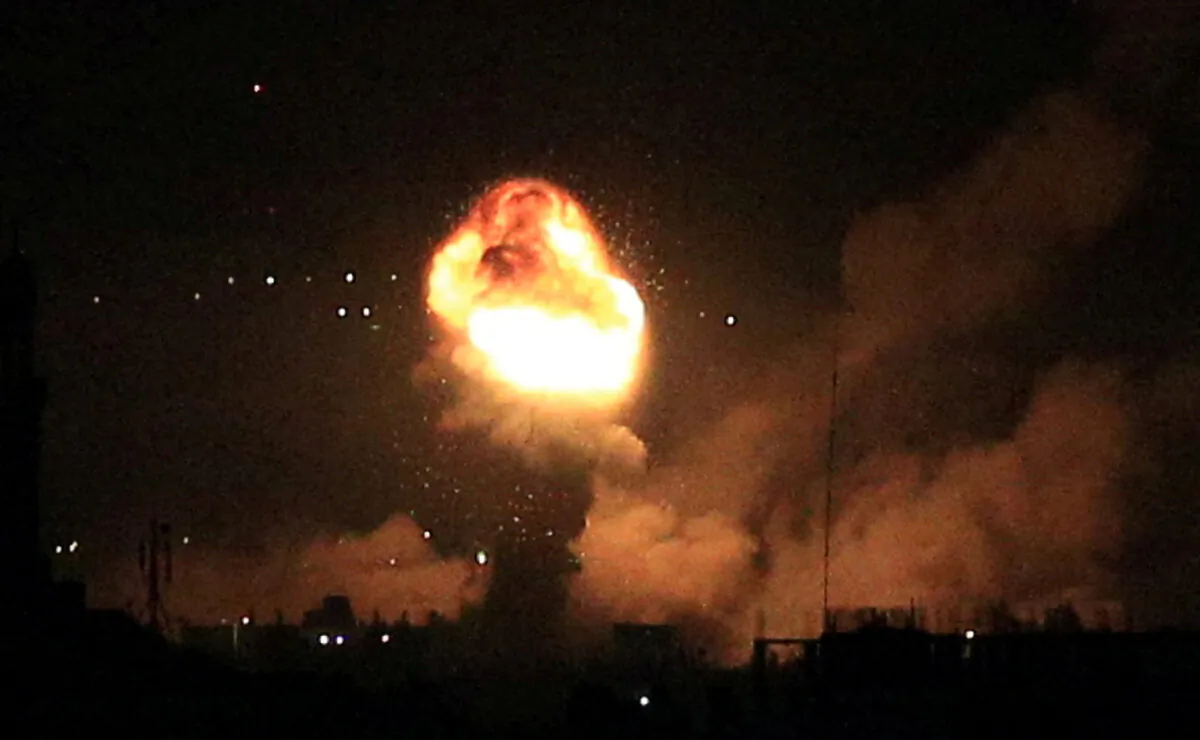 Smoke and flames rise during Israeli airstrikes in Gaza on April 6, 2023. (Bashar Talib/Reuters)