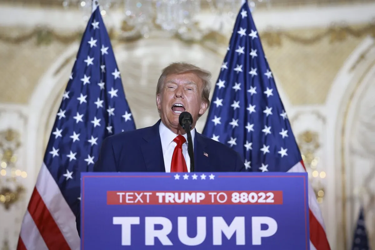 Former President Donald Trump speaks during an event at the Mar-a-Lago Club in West Palm Beach, Fla., on April 4, 2023. (Joe Raedle/Getty Images)
