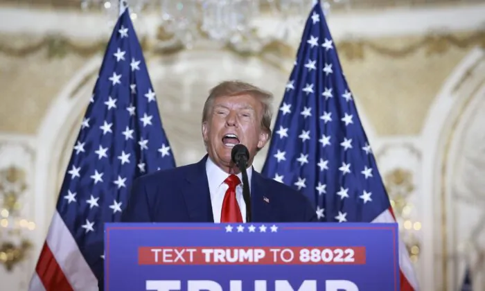Former President Donald Trump speaks during an event at the Mar-a-Lago Club in West Palm Beach, Fla., on April 4, 2023. (Joe Raedle/Getty Images)