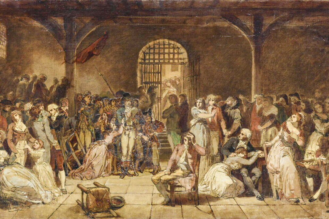 Chénier seated at the foreground's center of painting "Appeal of the Last Victims of the Terror," 1850, by Charles Louis Müller. Louvre Museum, Paris. (Public Domain)
