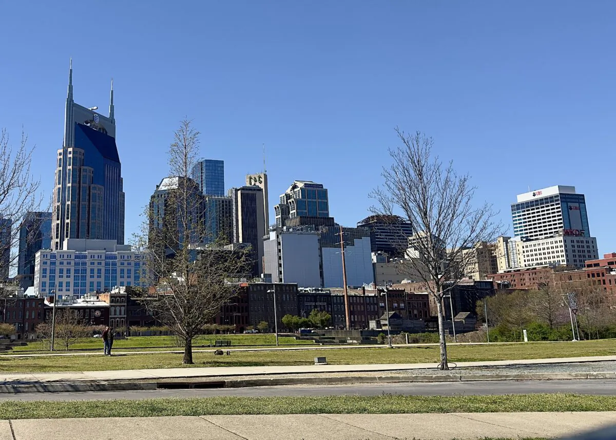 The Nashville, Tenn., skyline as seen from Cumberland River Park on March 29, 2023. (Chase Smith/The Epoch Times)