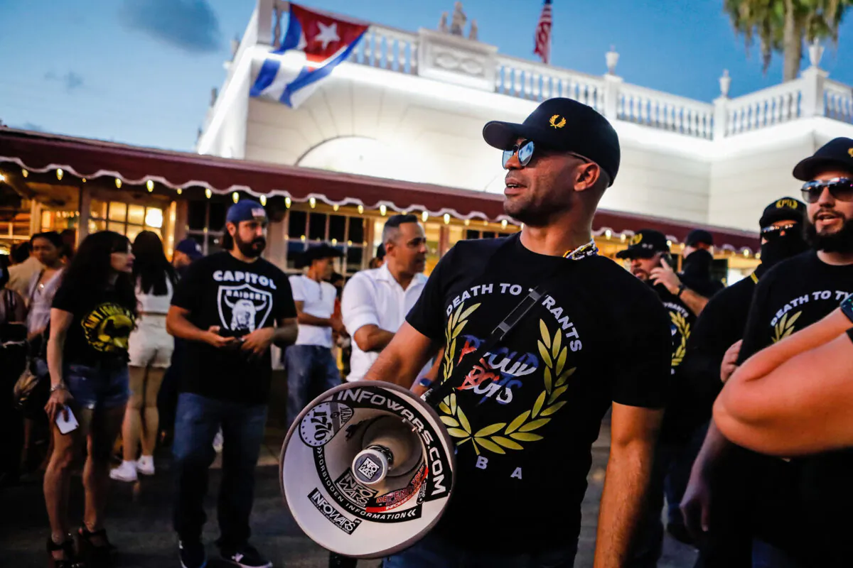 Henry "Enrique" Tarrio, leader of The Proud Boys, attends a protest showing support for Cubans demonstrating against their government, in Miami, Fla., on July 16, 2021. (Eva Marie Uzcategui/AFP via Getty Images)