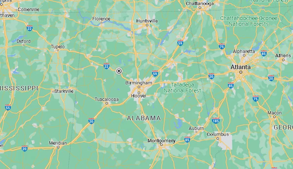 At least 11 cars in a Norfolk Southern train derailed in Alabama, leading to at least two hospitalizations, officials said. (Google Maps)