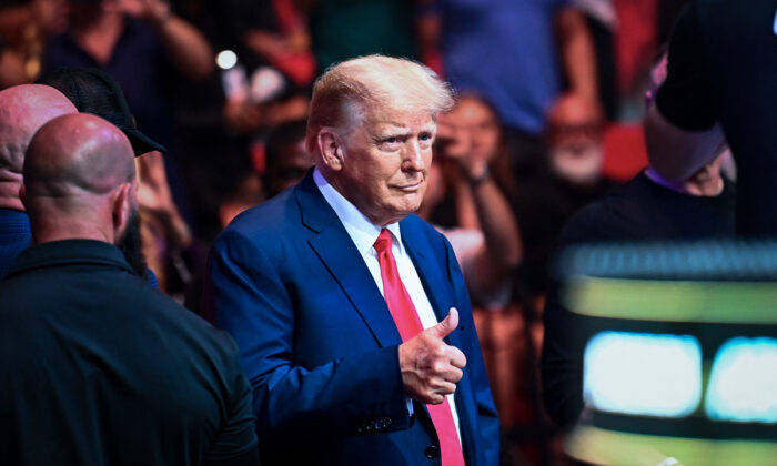 Former President Donald Trump attends the Ultimate Fighting Championship (UFC) 287 mixed martial arts event at the Kaseya Center in Miami on April 8, 2023. (Chandan Khanna/AFP via Getty Images)