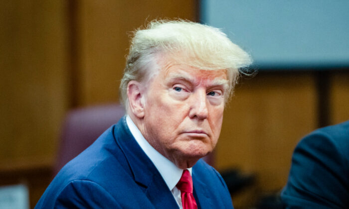 Former President Donald Trump appears in court at the Manhattan Criminal Court in New York on April 4, 2023. (Steven Hirsch/Pool/AFP via Getty Images)