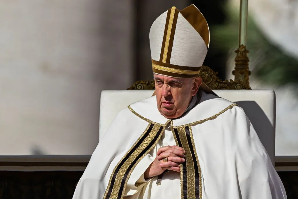 Pope Francis leads the Easter Sunday mass on April 9, 2023, at St. Peter's square in The Vatican, as part of celebrations of the Holy Week. (Andreas Solaro/AFP)