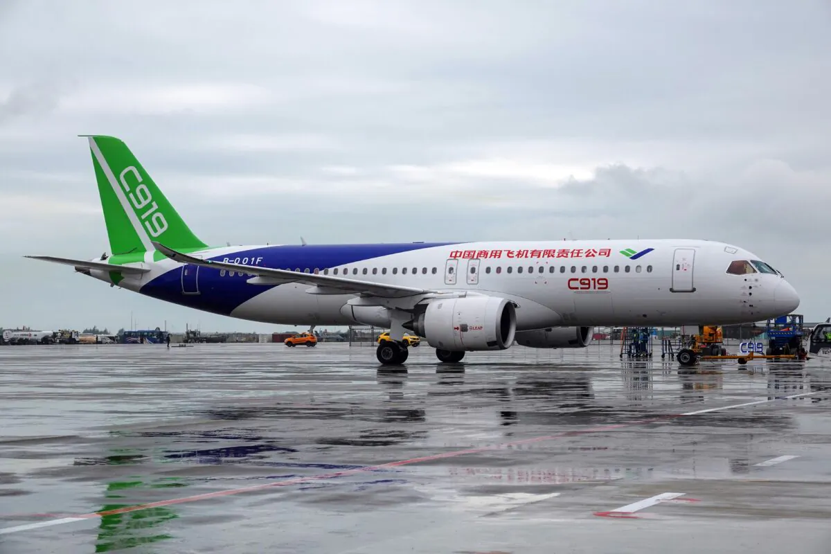 This photo shows China's first domestically produced large passenger jet C919 in Zhuhai, China, on Nov. 7, 2022. (CNS/AFP via Getty Images)