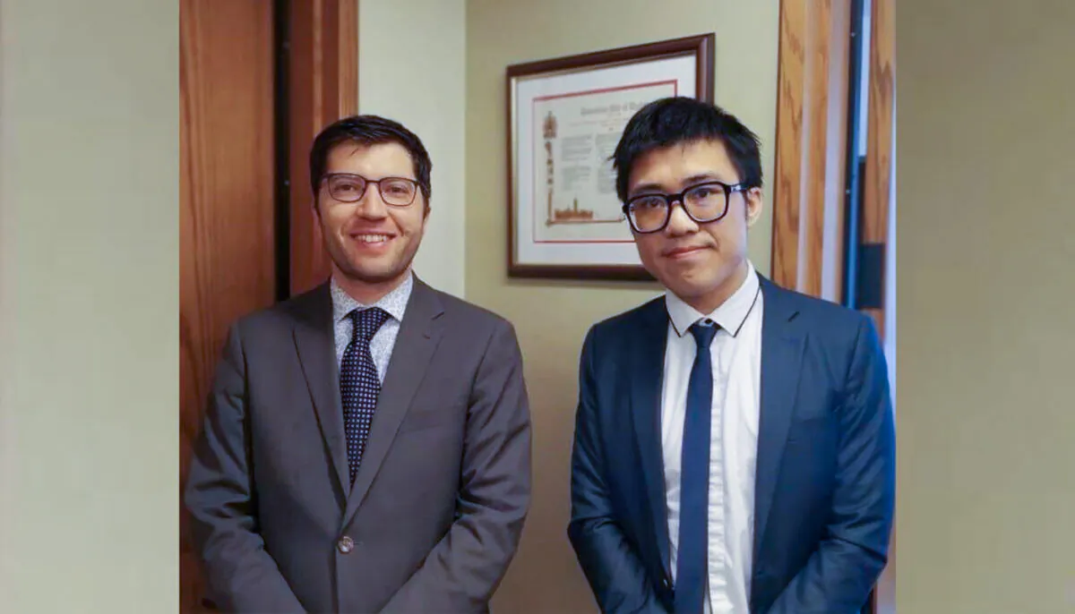 Donald Cheng (right), a young Hongkonger, who majored in social work, was offered an internship in the MP's office and later became an assistant to Canadian MP, Garnett Genuis (left). (Courtesy of Donald Cheng)