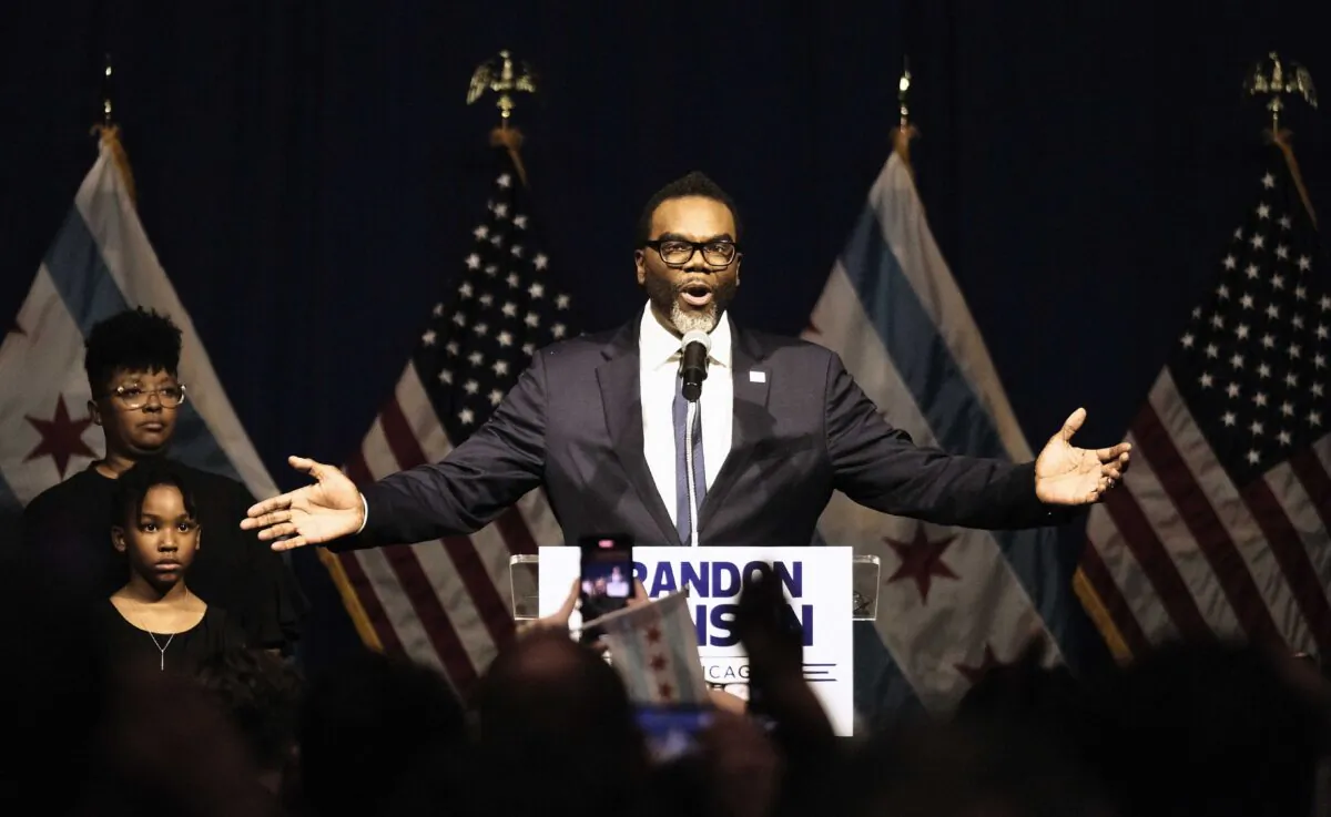Union organizer and Cook County Commissioner Brandon Johnson speaks after being projected winner as mayor in Chicago on April 4, 2023. (Alex Wroblewski/Getty Images)